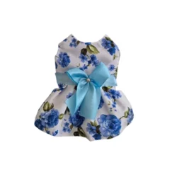 Vestido de Huasa Floreado Blanco y Flores Azules