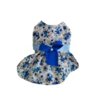 Vestido de Huasa Floreado Blanco y Flores Azules y Celestes